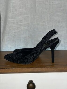 Gucci Black Crystal Slingback Pointed-Toe Heels